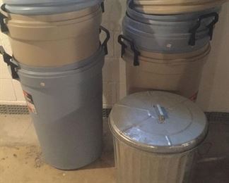 Five Trash Cans with Lids