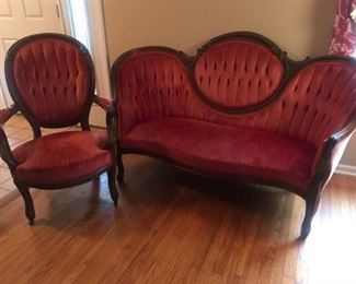 Victorian Velvet Sofa with Matching Chair