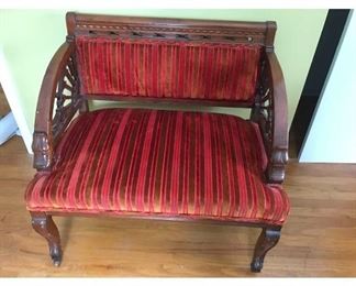 Vintage Red Velvet Striped Settee