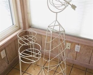 White Armillary Sphere and 2 Plant Stands