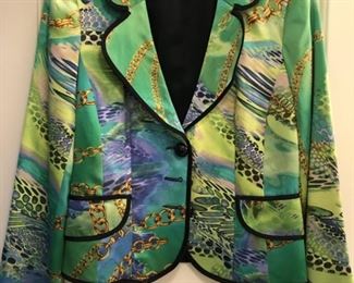 Size 6 Alberto Makali silk blazer. One of our favorites from more than 100 pieces of designer clothing and coats in sizes S, M & L and Size 2 - 10