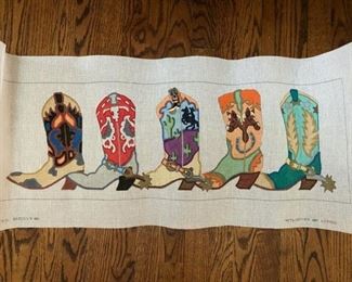 Walking boots needlepoint canvas. 39" W x 16" H