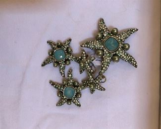 Heidi Daus starfish with Swarovski crystals and pearls - pin and earrings.