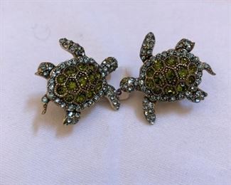 Heidi Daus sea turtle stud earrings with blue and green Swarovski crystals