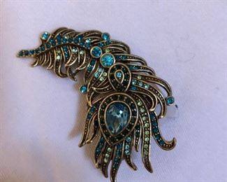 Vintage Heidi Daus peacock plume broach