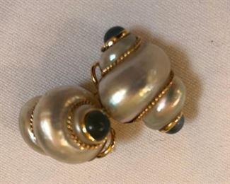 Moonstone and mother of pearl earrings with 14K gold trim