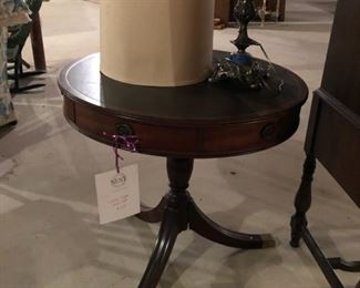 Antique leather-top drum table
