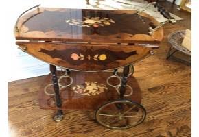 Vintage Italian marquetry drop leaf bar cart/server. Circa 1900s