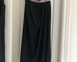 Strapless beaded evening gown with mid-thigh side slit. Size 10. One of our favorites from more than 100 pieces of designer clothing and coats in sizes S, M & L and Size 2 - 10