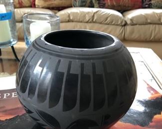 Signed Jeannie Mountain Flower Dunlap black bowl. Picture 1 of 2