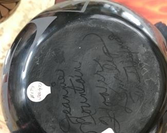 Signed Jeannie Mountain Flower Dunlap black bowl. Picture 2 of 2