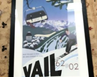 Framed Ski Vail poster measures 33" W x 46" H