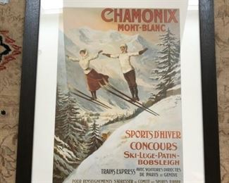 Ski Chamonix framed poster measures 26 1/2" W x 34" H