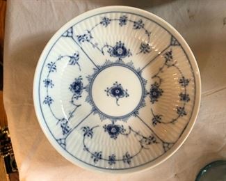 Royal Copenhagen 1/18 Blue Fluted Plain rim bowl on foot. Picture 1 of 3
