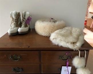 Shearling hat and faux fur hat