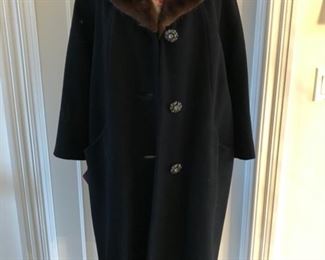 Vintage Frank Gallant (New York) mink trimmed wool women's overcoat size L