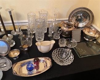 Silver plate, crystal, Lenox, Waterford, etc.