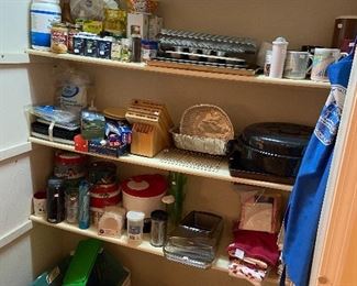 Great selection of plastic storage containers, large roasting pans, baking items.