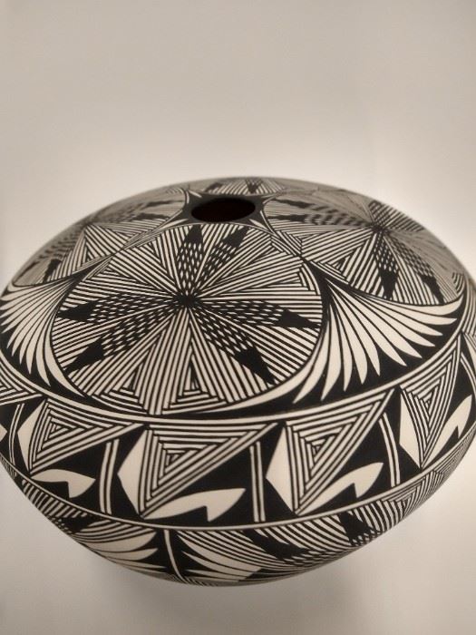 Signed black and white seed pot.  $400.        