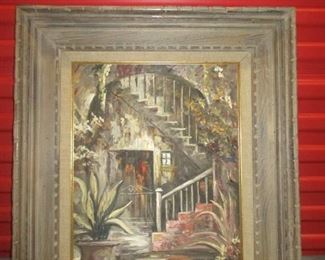1937 French Quarter oil painting on canvas signed by Ed Blouin. VERY early for Blouin.