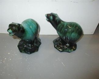 Bear Mountain high glaze pottery malachite color bears