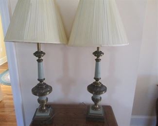 Pair of marble and brass lamps-- extremely expensive when originally purchased
