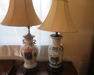 Two Chinese    porcelain lamps and shades