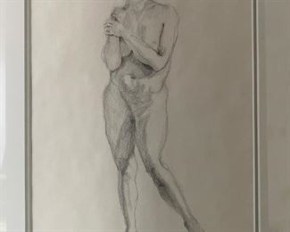 Nude pencil drawing framed
