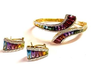 Bellarri bracelet and earrings- 18kt with gemstones