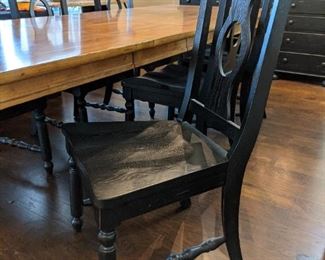 Dining Table (Pottery Barn) 40"W x 6 ft w/o leaf inserts; includes 2 additional leaf inserts 18" each; 9 ft total length; 6 side chairs - chairs are Broyhill (black) and are sold separately from table 