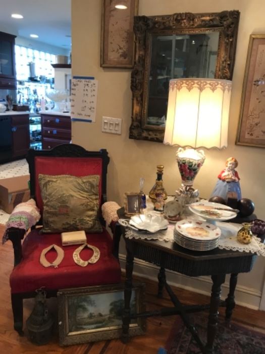 WICKER TABLE, COOKIE JAR 