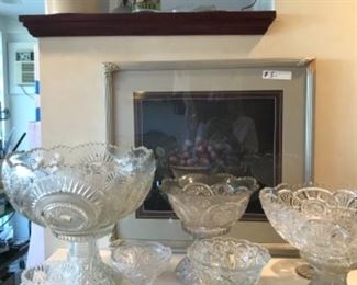 punch bowls with stands have cups still in boxes can be used in bathrooms for soaps or towels displays in stores priced to go