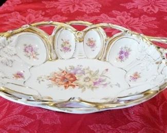 LOT A2- $30- VINTAGE HAND PAINTED OVAL BOWL 15"L X 5 1/2 W