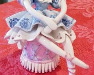 LOT C2- $70-  ITALIAN CLOWN MADE FOR GUMPS- 7"X 5W ( GIRL SITTING ON STOOL, BLUE DRESS)