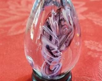 LOT C16- $22- HAND BLOWN ART GLASS EGG 3 1/2"
