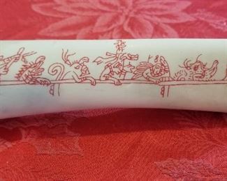 LOT C17- $20- MAYAN SCENE ENGRAVED ON BONE 7 1/2" LONG
