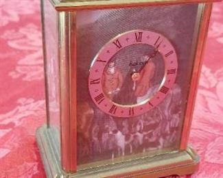 LOT C25- $95- SWISS MADE CARRIAGE CLOCK, HEAVY BRASS, BATTERY OPERATED 4 1/2"H X 2 1/2W