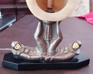 C30- $150- ANTIQUE ART DECO JESTER FIGURAL LAMP ( AS IS) 10HX 9 /4W