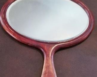 C29- $22- ANQTIQUE WOODEN BEVELED MIRROR  9 X 11