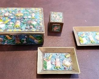 LOT T21- $95- CLOISSONE SMOKE SET, CIGARETTE HOLDER, 2 ASHTRAYS, AND MATCHBOX