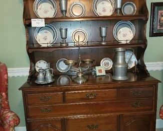 $100, 2pc Cherry Hutch, Beautiful assortment of pewter items