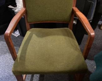 set of 4 of these mid century green and wood chairs