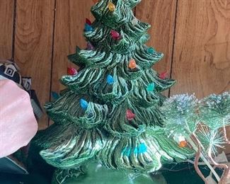vintage light up ceramic Christmas tree, just a small sample of all the great stuff , including large box of vintage trees , brush trees etc