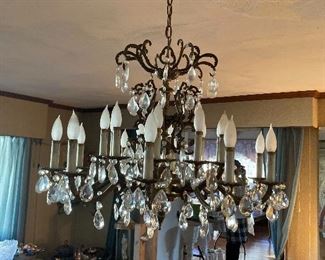 lovely vintage brass and glass large chandelier