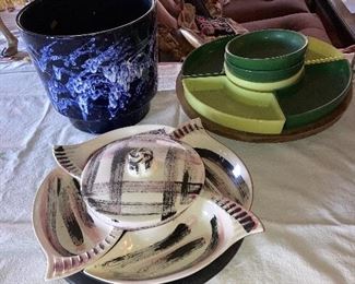 mid century,  California ware, German art Pottery, glass dishes