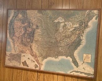 great topography map of the United States large size and framed