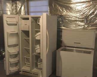 Side by side Refrigerator, Chest Freezer.