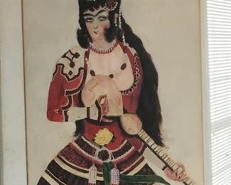 Vintage Persian Folk Art Painting.