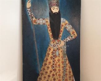 Vintage Folk Art Persian King Oil Painting ( Large)