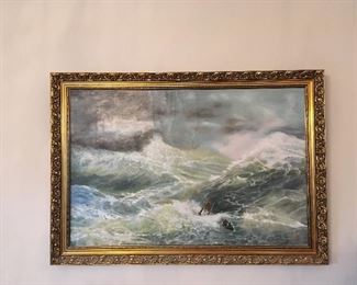Vintage Oil Painting Boat/ Ship at Sea